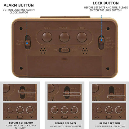 Wooden Digital Alarm Clock – LED Display with Temperature and Date