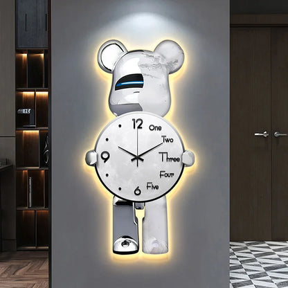 Ceas de perete decorativ cu ursuleț - Design unic pentru camera copiilor - Afișare jucăușă a orei
