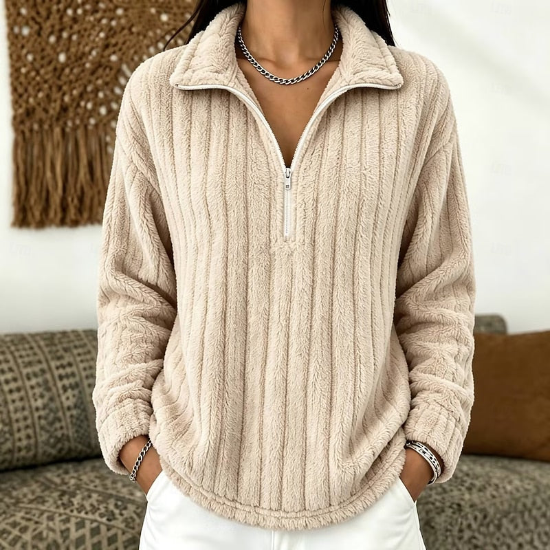 Ladies Soft Ribbed Jumper with Quarter-Zip and Collar