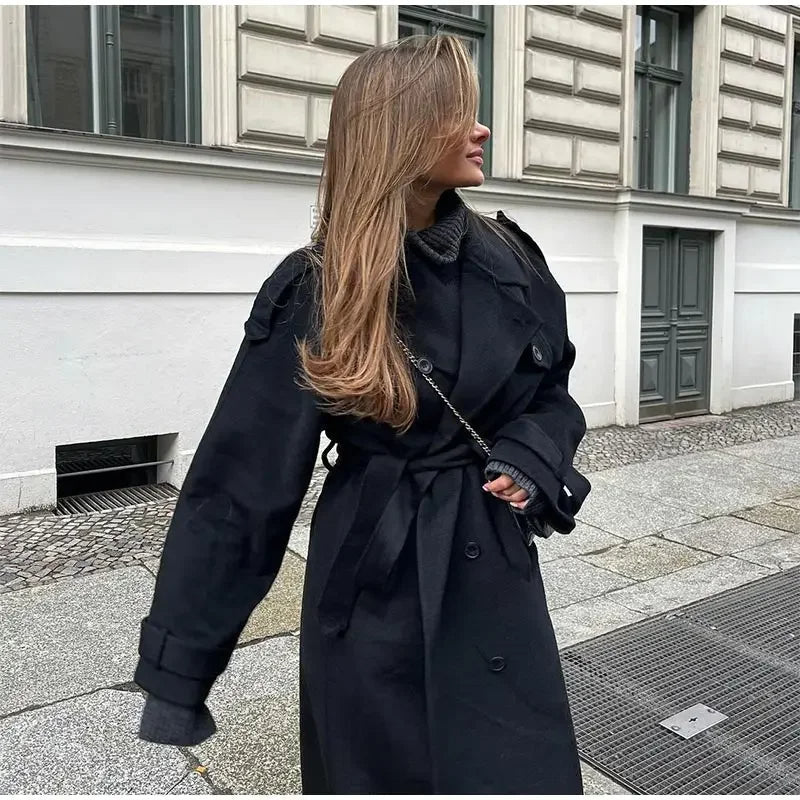 Long Oversized Coat with Belt for Women