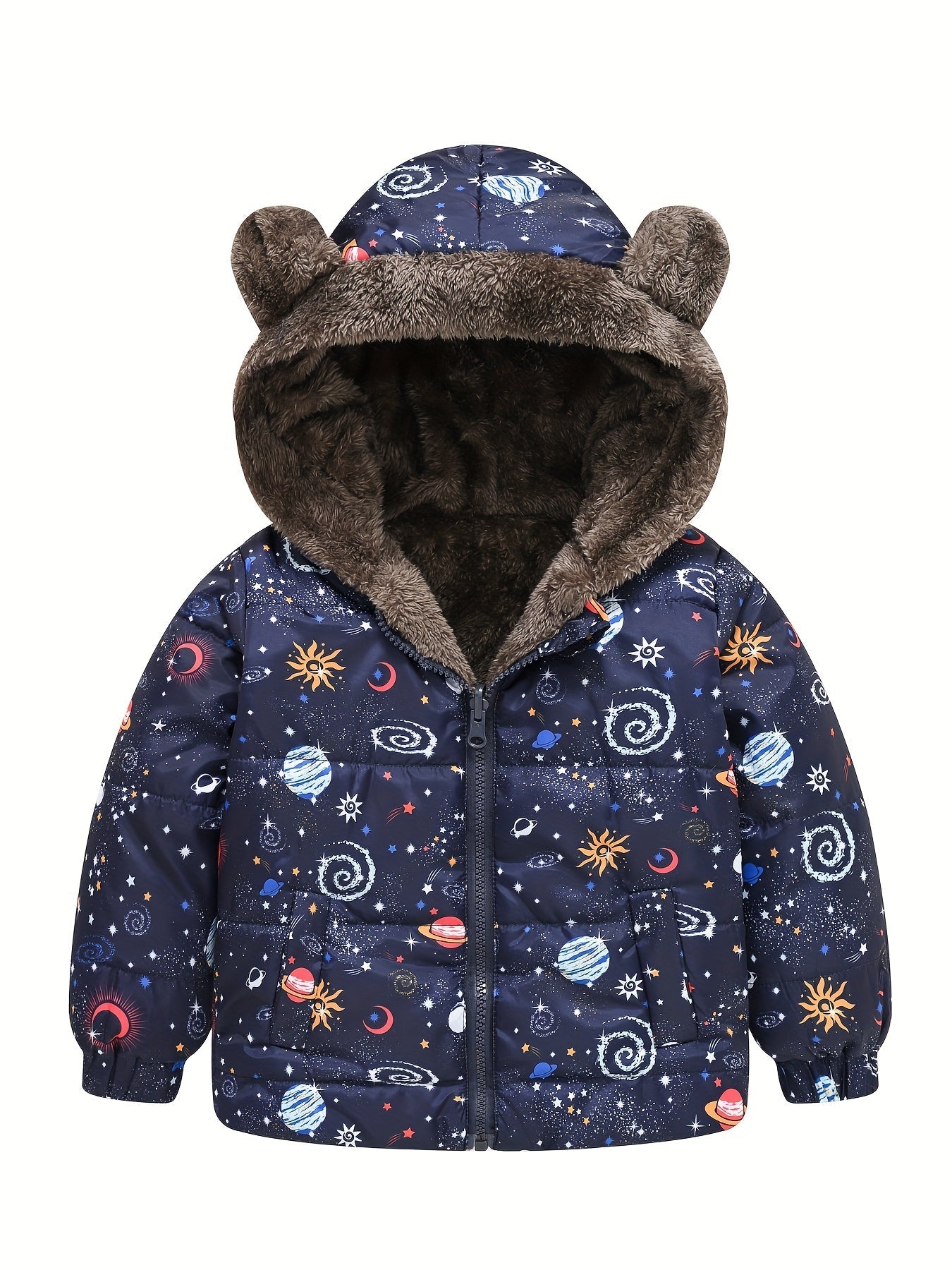 Toddler Boys Girls Cartoon Print Zip Jacket with Bear Ears - Jamil
