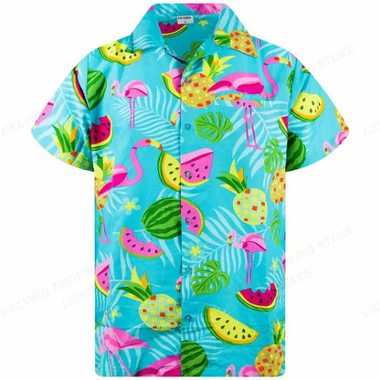 Nico - 3D Flamingo Printed Hawaiian Shirt for Men