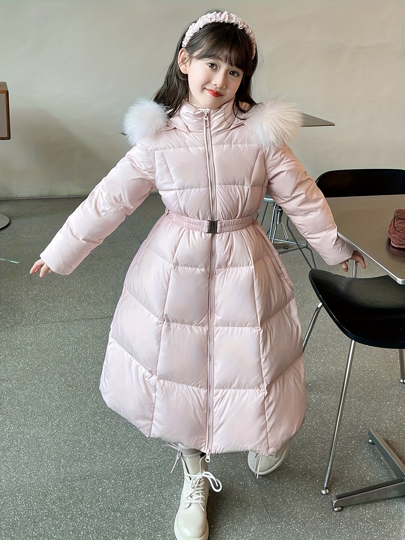 Cotton Winter Coat for Girls, Puffer Jacket with Long Sleeves and Hood - Fiona