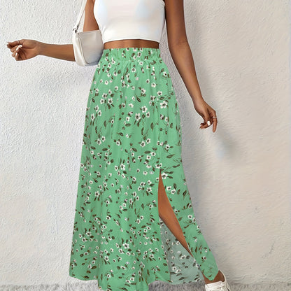 Eleganter Sommer-Maxirock für Damen mit Blumenmuster und luftigem Schlitz