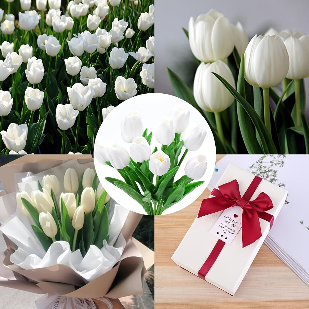 Set of 10 Artificial White Tulips – Perfect for Weddings, Photography and Interior Decoration