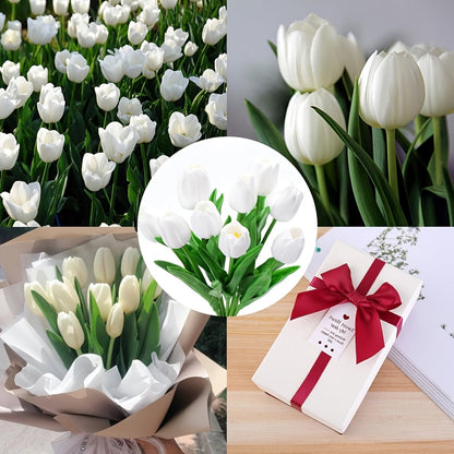 Set of 10 Artificial White Tulips – Perfect for Weddings, Photography and Interior Decoration