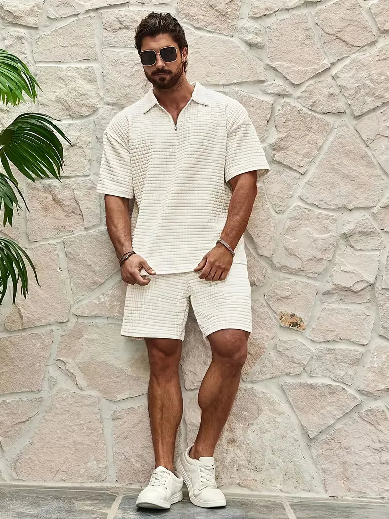 Ensemble avec col en V et texture