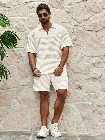 Ensemble avec col en V et texture