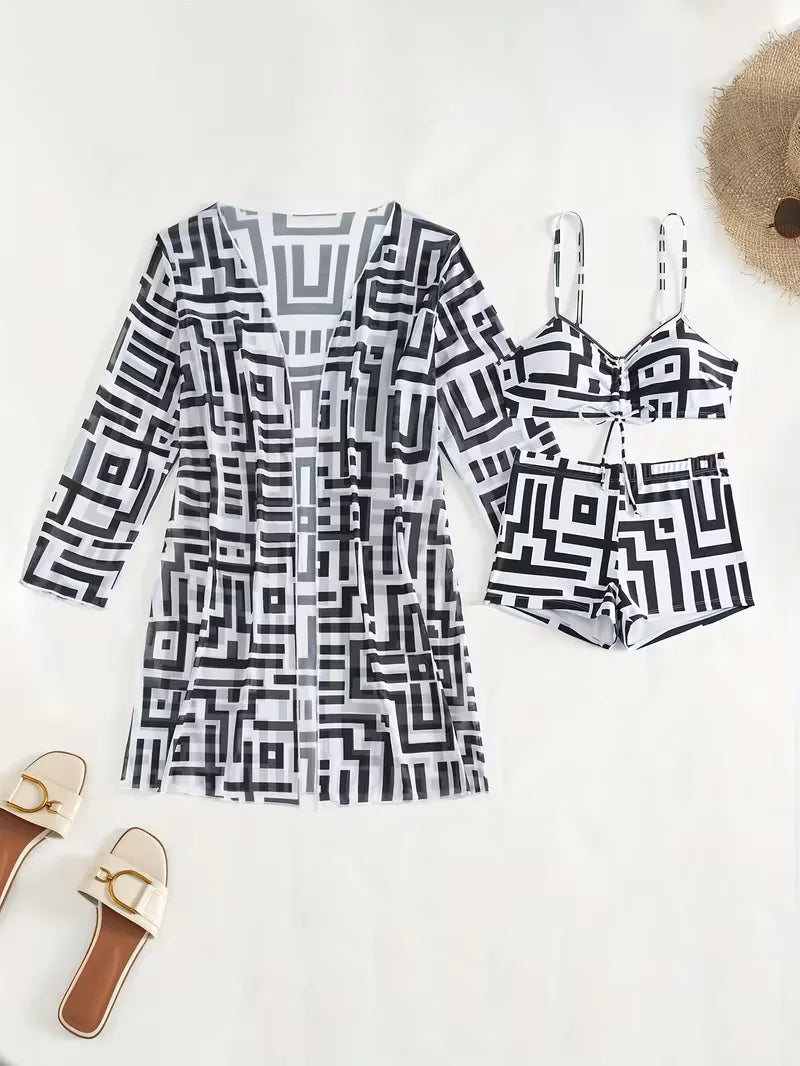 Ensemble trois pièces avec motif géométrique