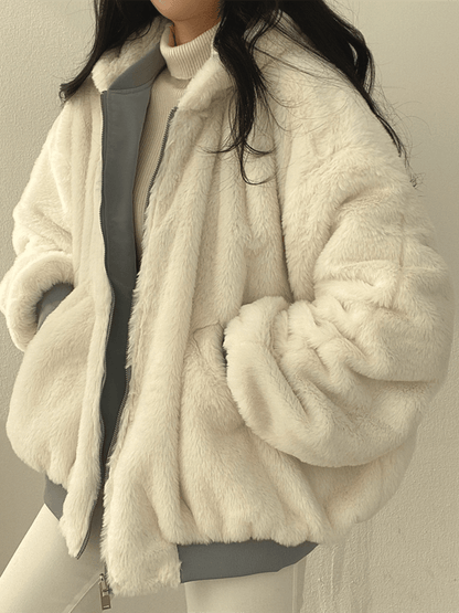 Oversized Women's Bomber Jacket with Fleece Lining