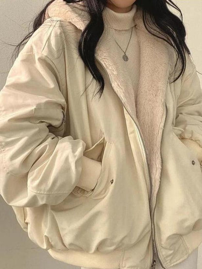 Oversized Women's Bomber Jacket with Fleece Lining