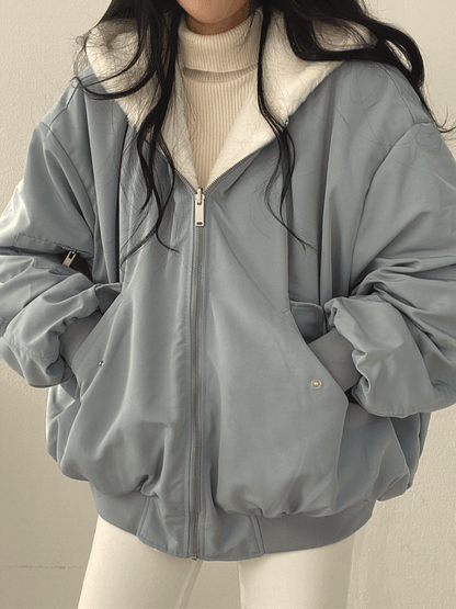 Oversized Women's Bomber Jacket with Fleece Lining