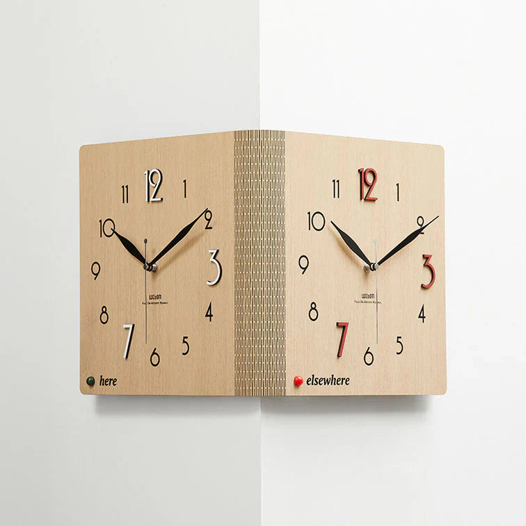 Double-Sided Wooden Corner Wall Clock - Minimalist - Unique Design - Functional Decor