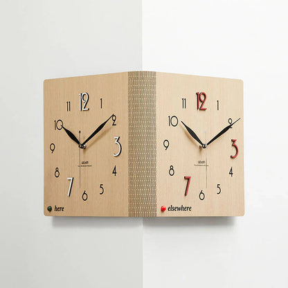 Double-Sided Wooden Corner Wall Clock - Minimalist - Unique Design - Functional Decor