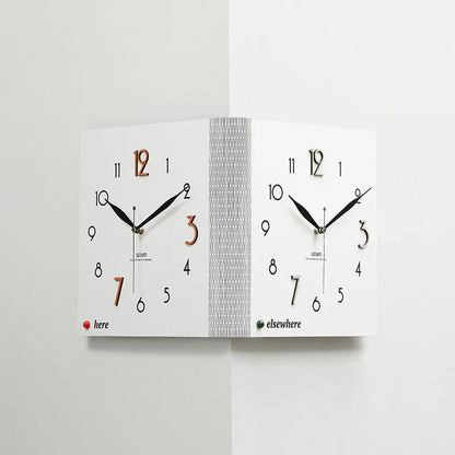Double-Sided Wooden Corner Wall Clock - Minimalist - Unique Design - Functional Decor