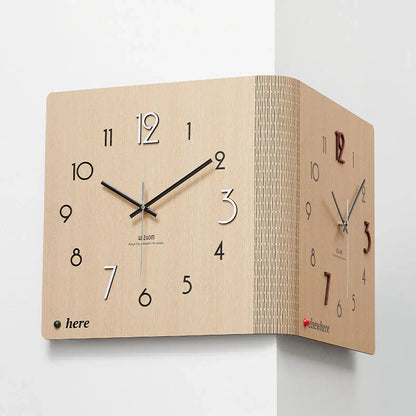 Double-Sided Wooden Corner Wall Clock - Minimalist - Unique Design - Functional Decor