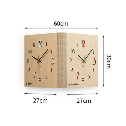 Double-Sided Wooden Corner Wall Clock - Minimalist - Unique Design - Functional Decor
