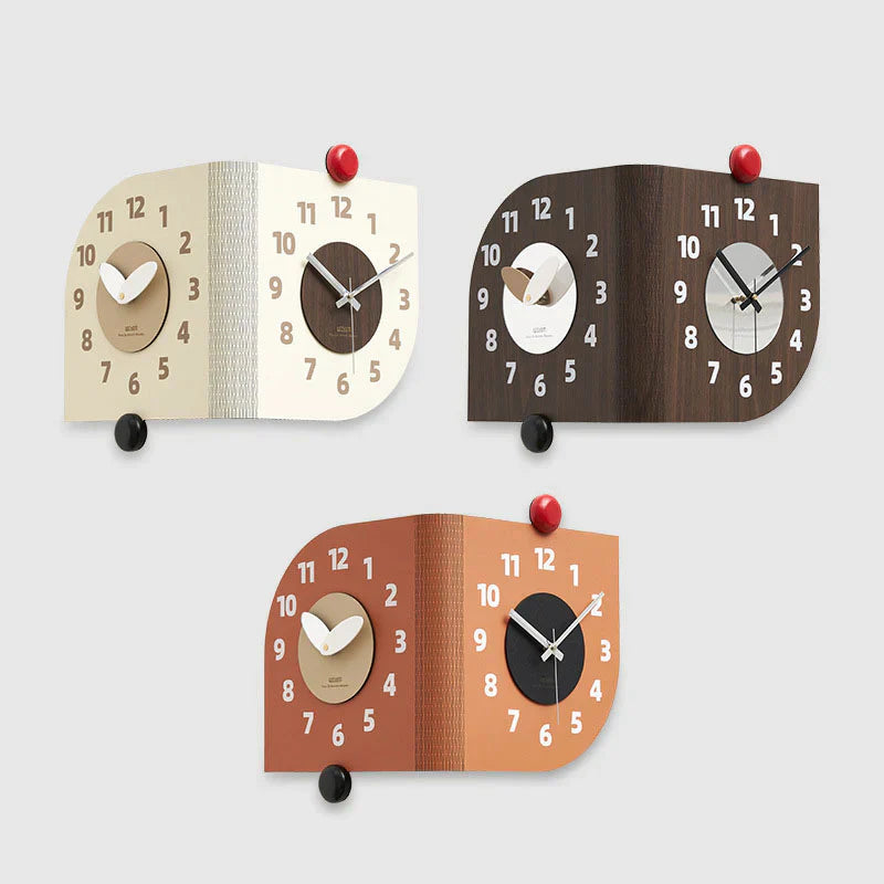 Reloj de pared de esquina de madera de doble cara - Diseño de nogal - Único y elegante