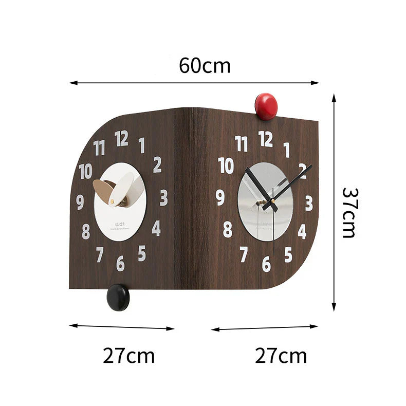 Reloj de pared de esquina de madera de doble cara - Diseño de nogal - Único y elegante