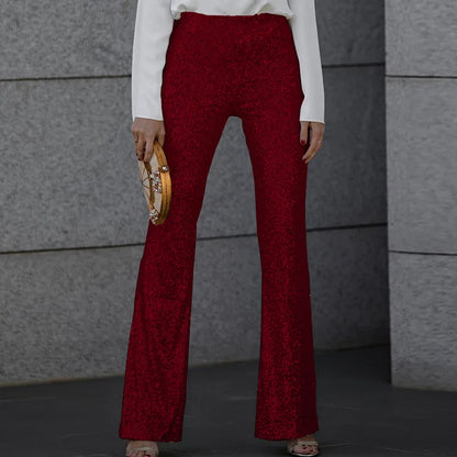 Glitter Sequined Ladies High Waist Flared Trousers