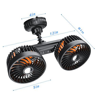 Dual Head Car Fan with Suction Cup and Battery