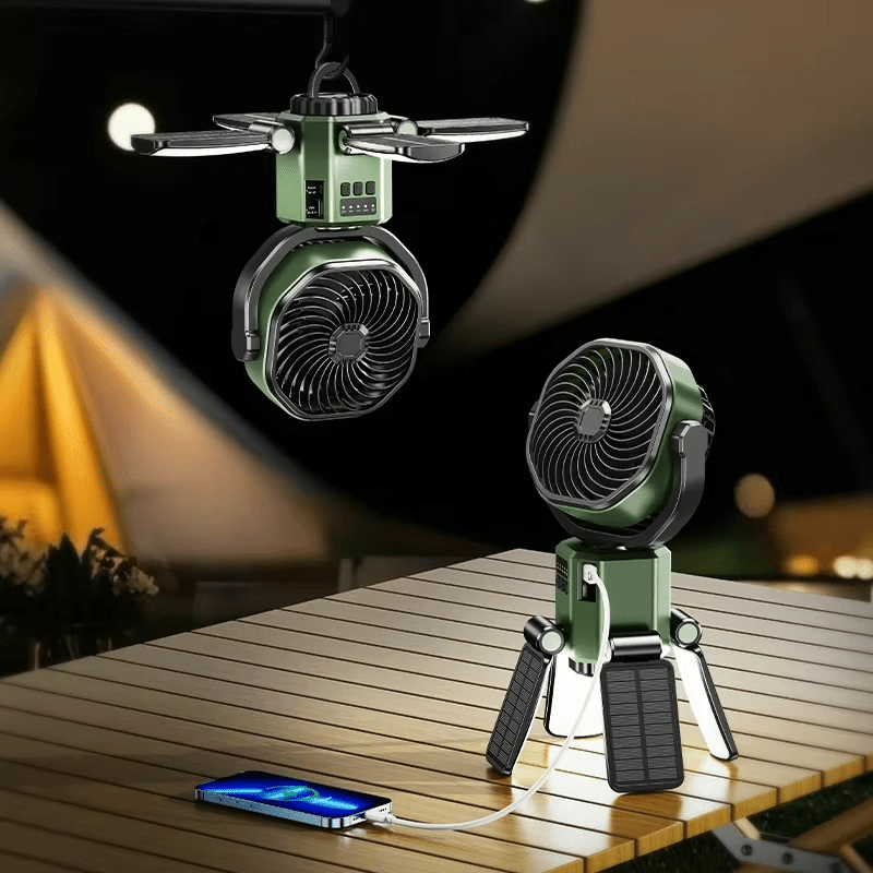 Ventilador portátil para camping con luz LED y batería de 6000 mAh