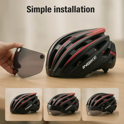 Bike Helmet | Integrated Glasses, Adjustable Visor | LED Light, Ventilated