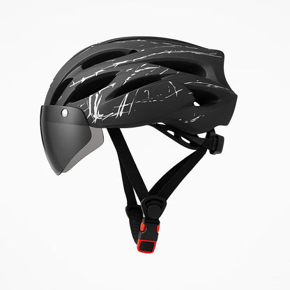Bike Helmet | Integrated Glasses, Adjustable Visor | LED Light, Ventilated