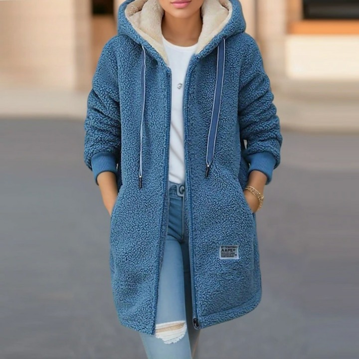 Stylový fleecový teddy kabát střední délky – Gemma