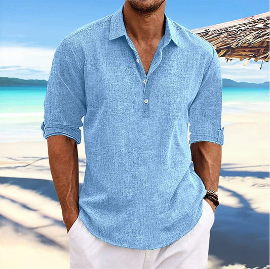 Camisa casual de lino con mangas largas para hombre