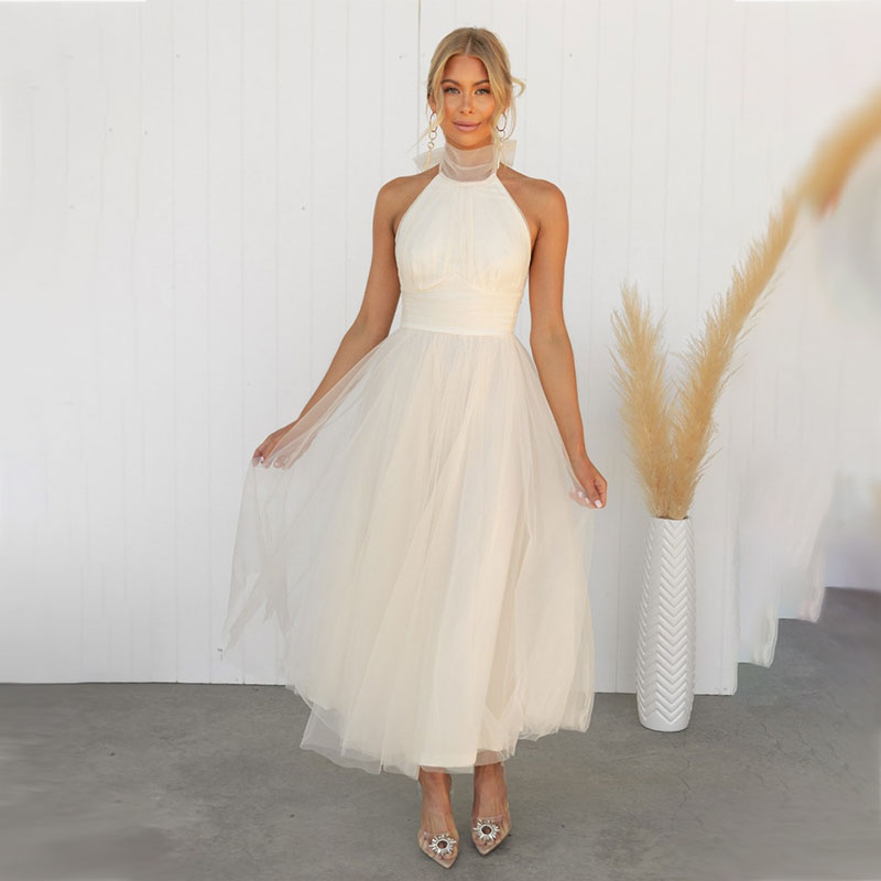 Mesh dress with high neckline and sleeveless design - Erin