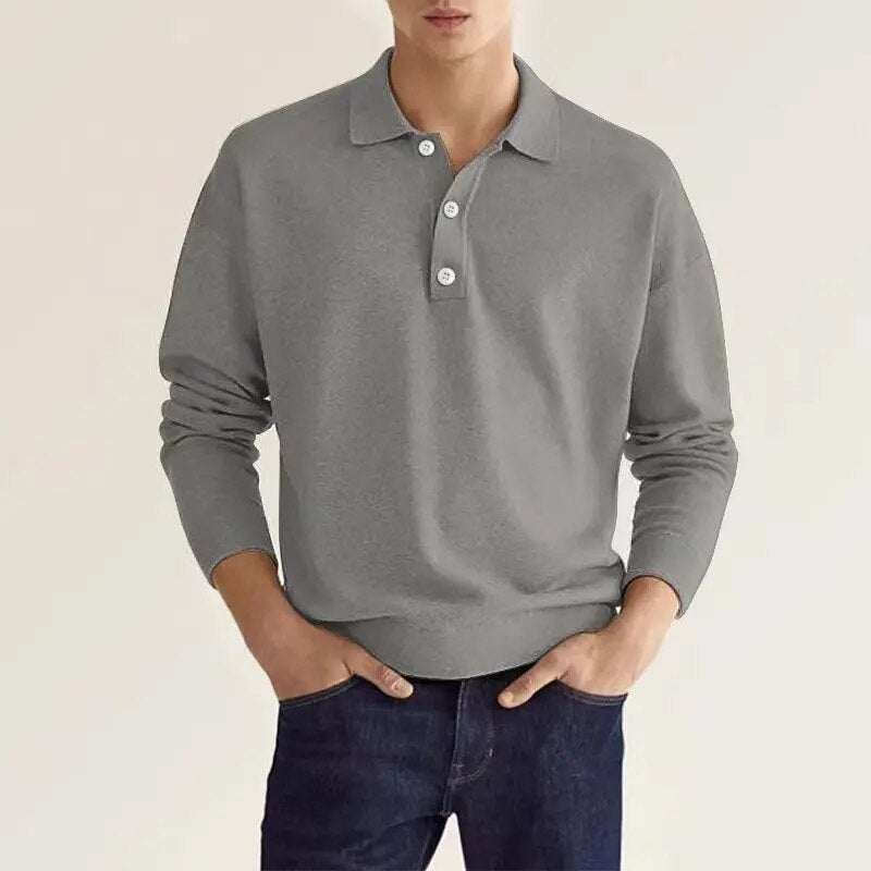 Men's Long Sleeve Polo Shirt - Maximum Elegance and Comfort - Thibo