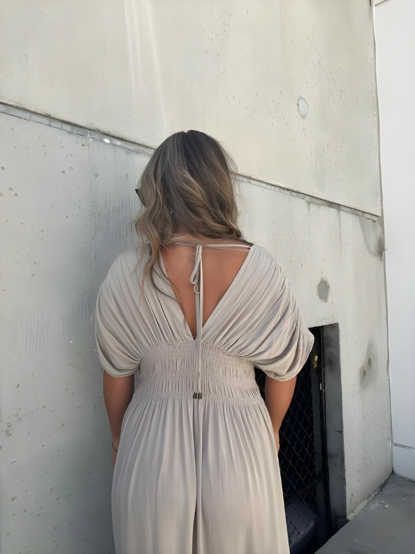 Long maxi dress with slit and V-neck