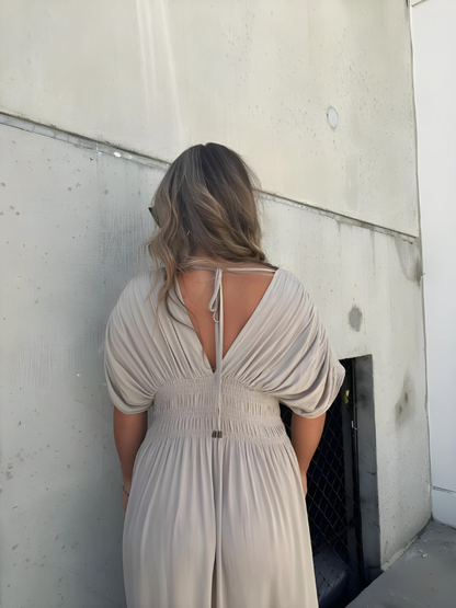 Long maxi dress with slit and V-neck