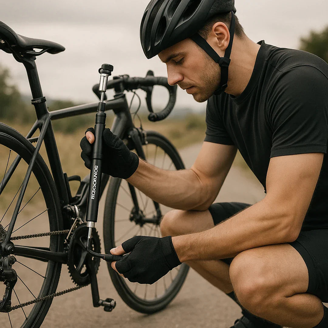 Pompă pentru bicicletă | Mini, portabilă | Valve Presta și Schrader, pentru biciclete de șosea, MTB și BMX