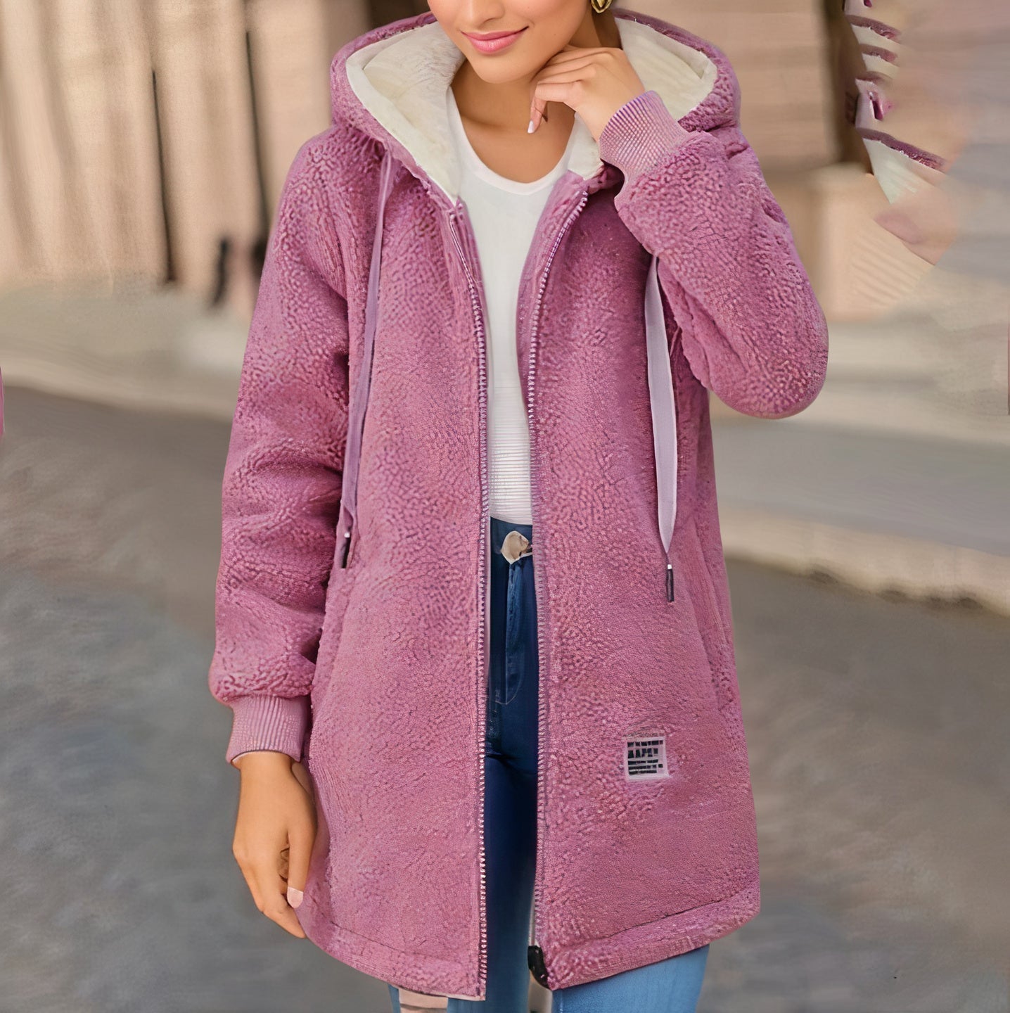 Stylový fleecový teddy kabát střední délky – Gemma