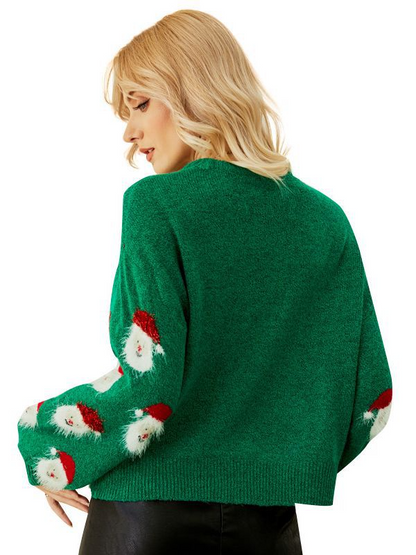 Knit Christmas Jumper for Women with Warm Santa Motif and Round Neck