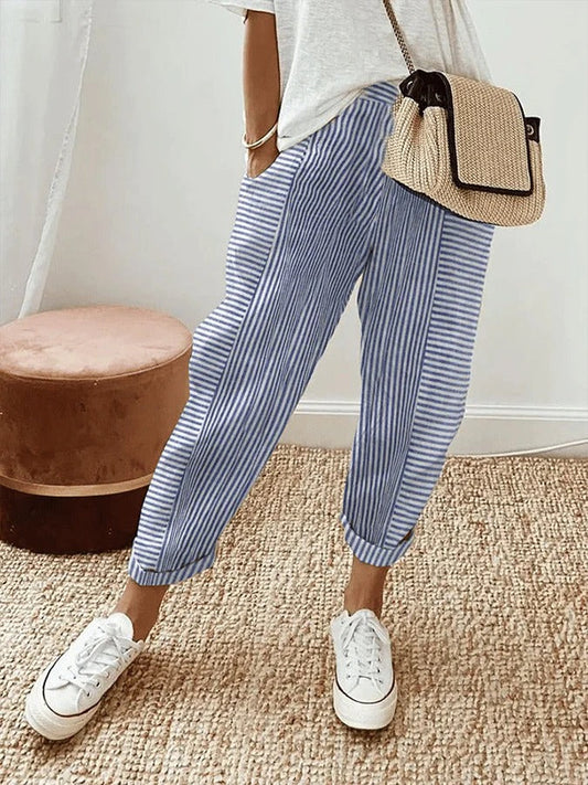 Pantalones de algodón a rayas para mujer - Pantalones de verano para mujer
