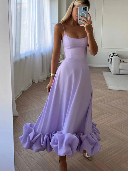 Elegantes Midi-Abendkleid mit Rüschen – Arzure