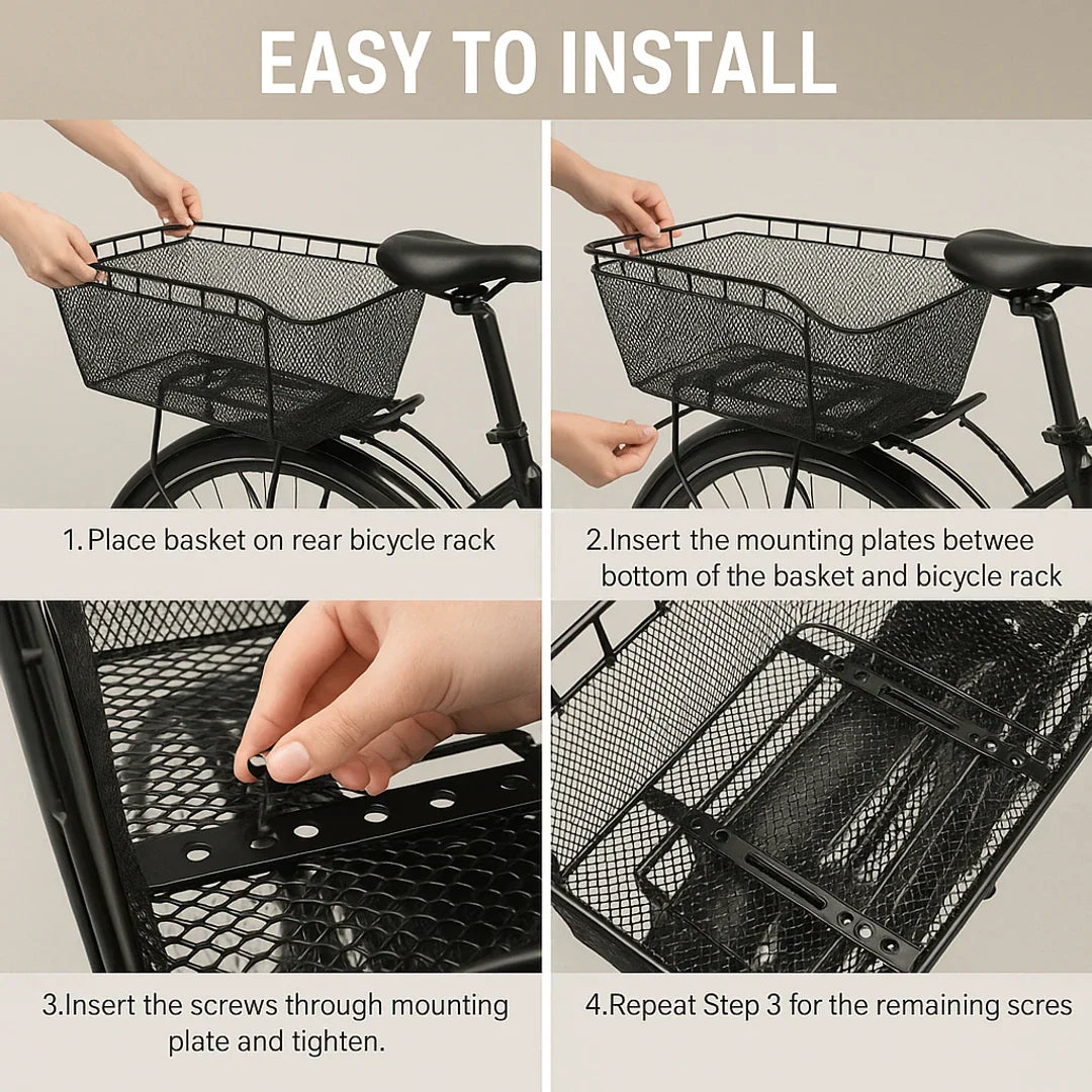 Bike Basket Rear | Large Capacity, Waterproof | Load Net, Robust