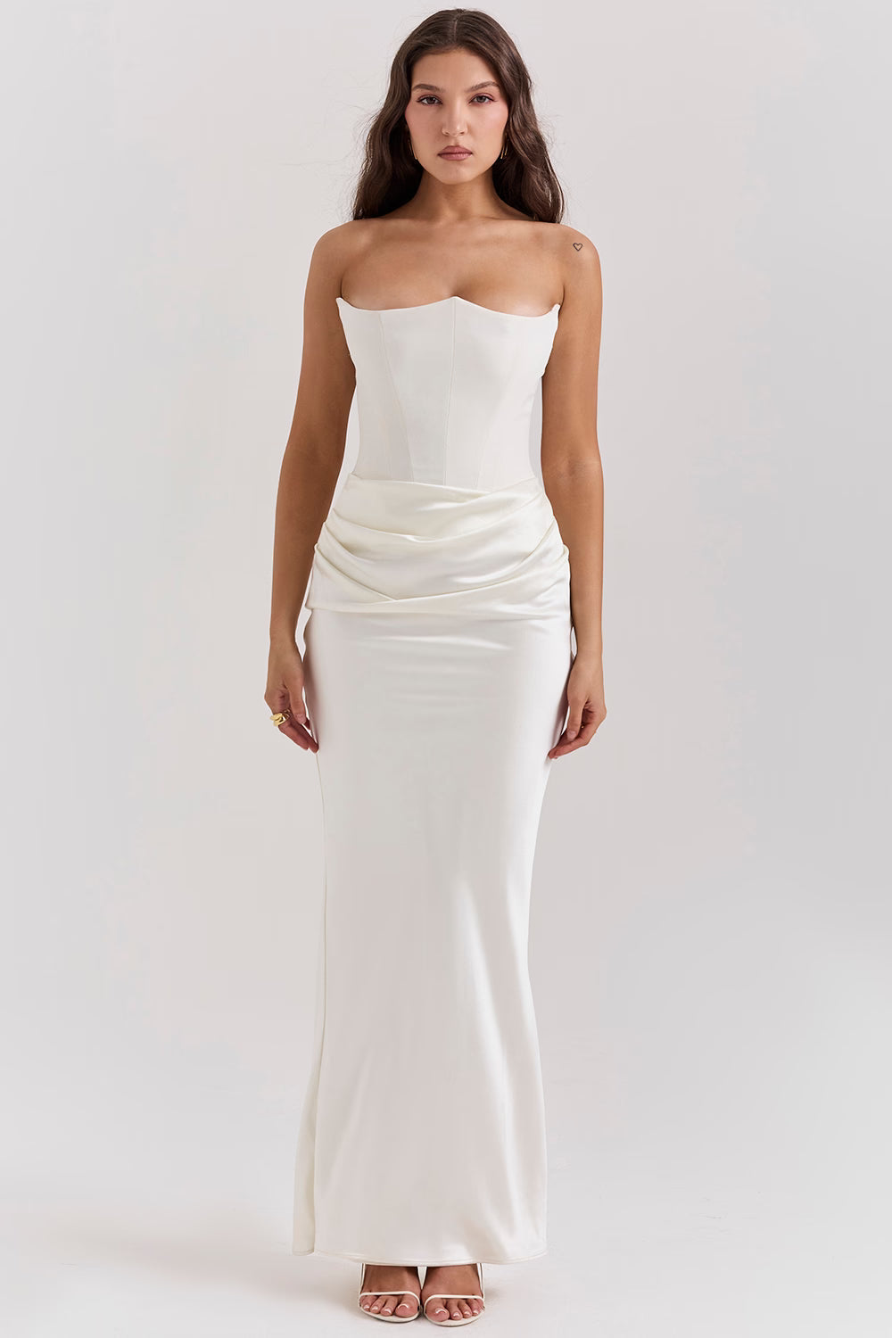 Robe longue élégante sans bretelles pour femme, avec jupe longue