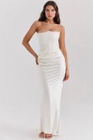 Ladies Elegant Strapless Maxi Dress with Long Skirt