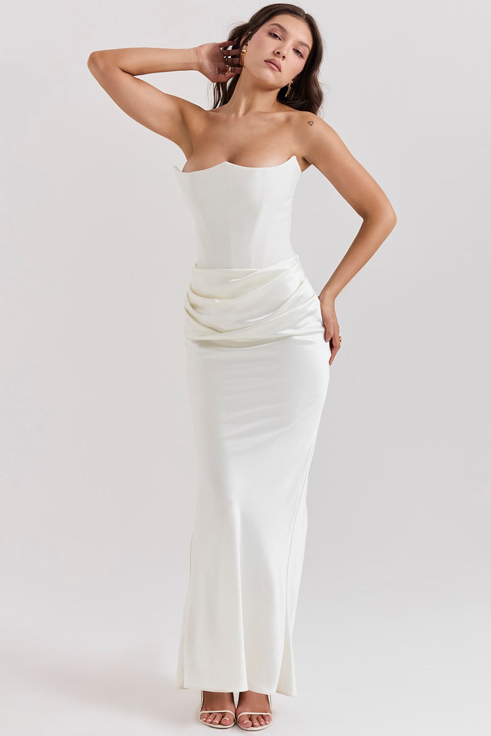 Robe longue élégante sans bretelles pour femme, avec jupe longue