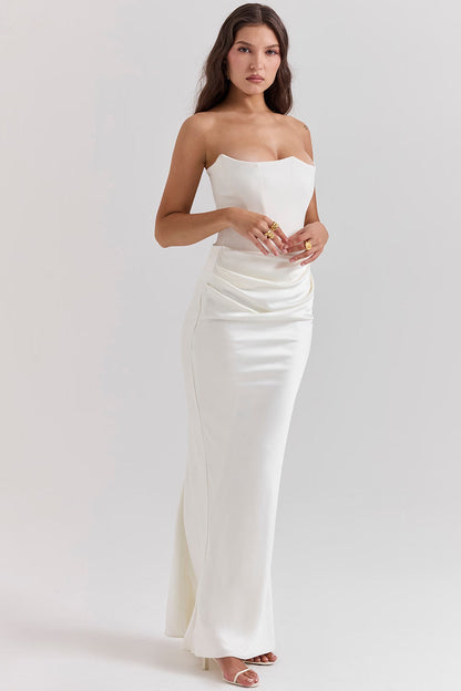 Robe longue élégante sans bretelles pour femme, avec jupe longue