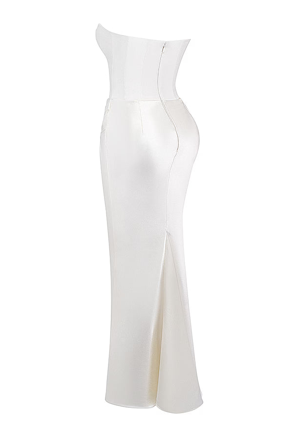 Ladies Elegant Strapless Maxi Dress with Long Skirt