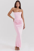 Ladies Elegant Strapless Maxi Dress with Long Skirt