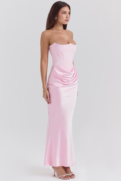 Robe longue élégante sans bretelles pour femme, avec jupe longue