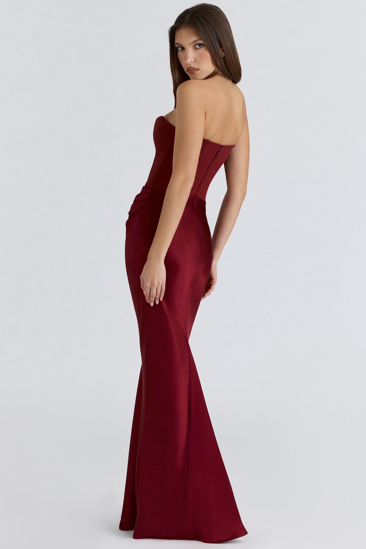 Ladies Elegant Strapless Maxi Dress with Long Skirt