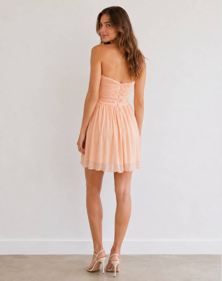 Strapless Glitter Mini Dress with Large Bow Cocktail Party for Ladies