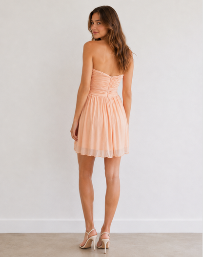 Strapless Glitter Mini Dress with Large Bow Cocktail Party for Ladies